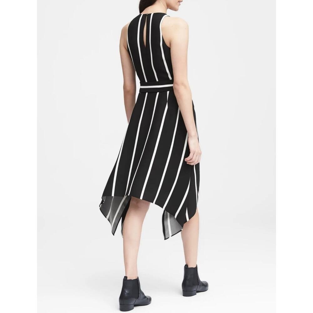 Banana Republic Striped Asymmetrical Hem Sleeveless Dress 6 Petite Black White - Picture 3 of 11